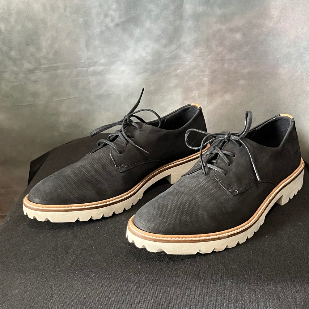 ECCO Women Black Perforated Suede‎ Lug Sole Derby Oxford Shoes Size 39